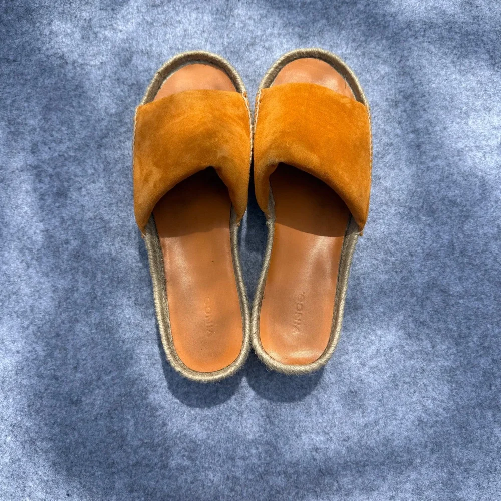 Vince Glyn Espadrille Slides Womens 10 Orange Excellent Suede Flat Sandals